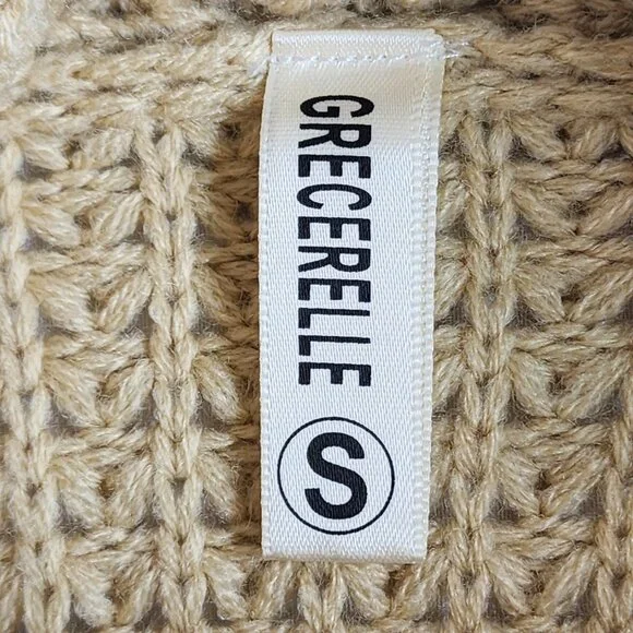 Grecerelle Cowl Neck Women's Small Asymmetric Wrap Sweater Chunky Pullover Tan - Picture 2 of 11